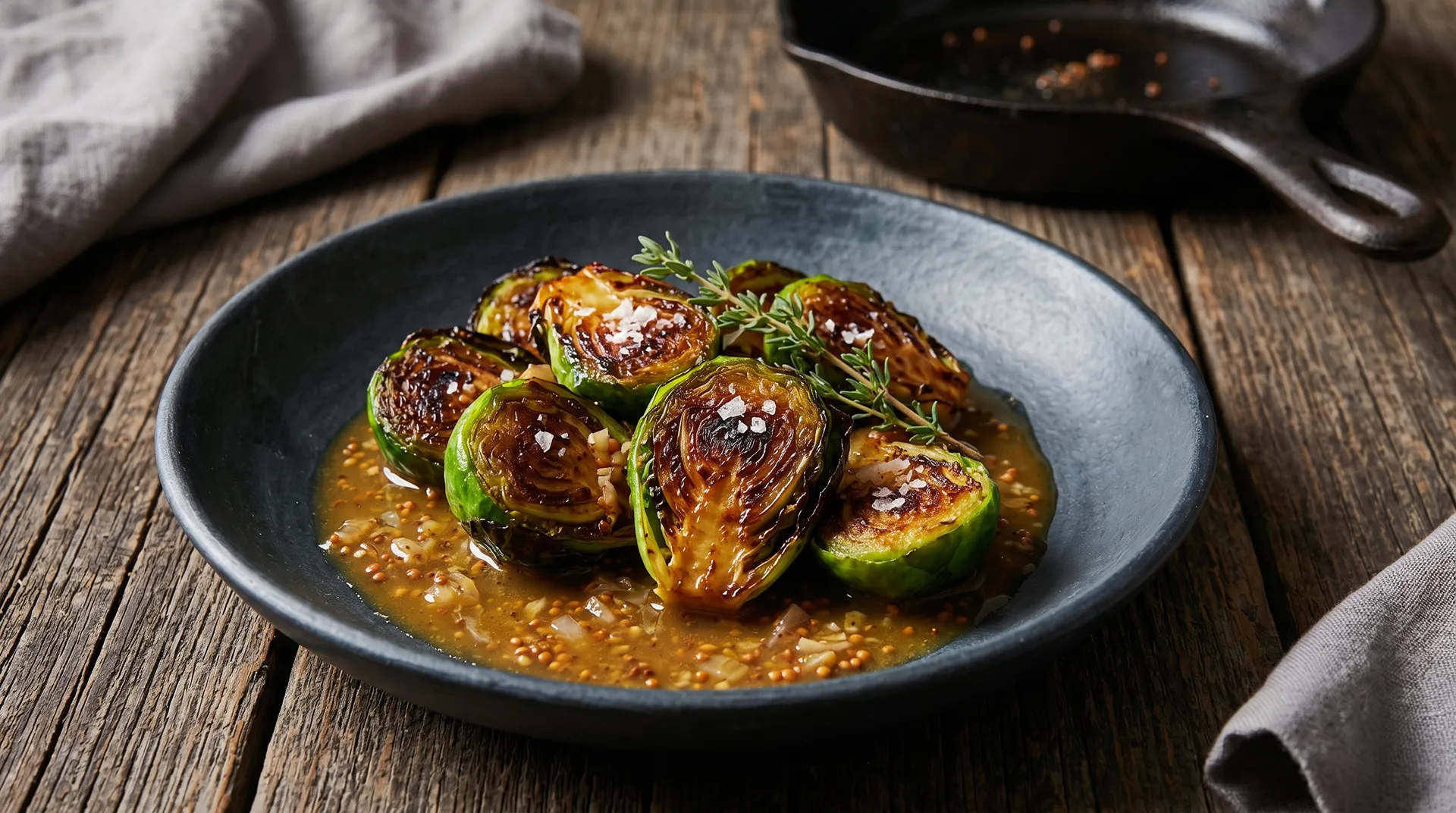 Roasted Brussels Sprouts with Warm Honey-Mustard Pan Sauce